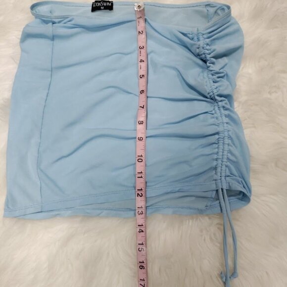 Icon Swim Light Blue Bikini Set With Ruched Cover Up Skirt & Halter Top Size M - Picture 11 of 12